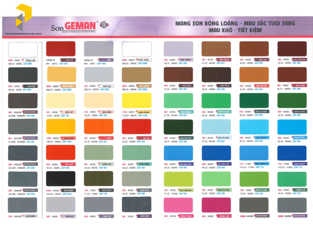 Bảng màu sơn German mới nhất