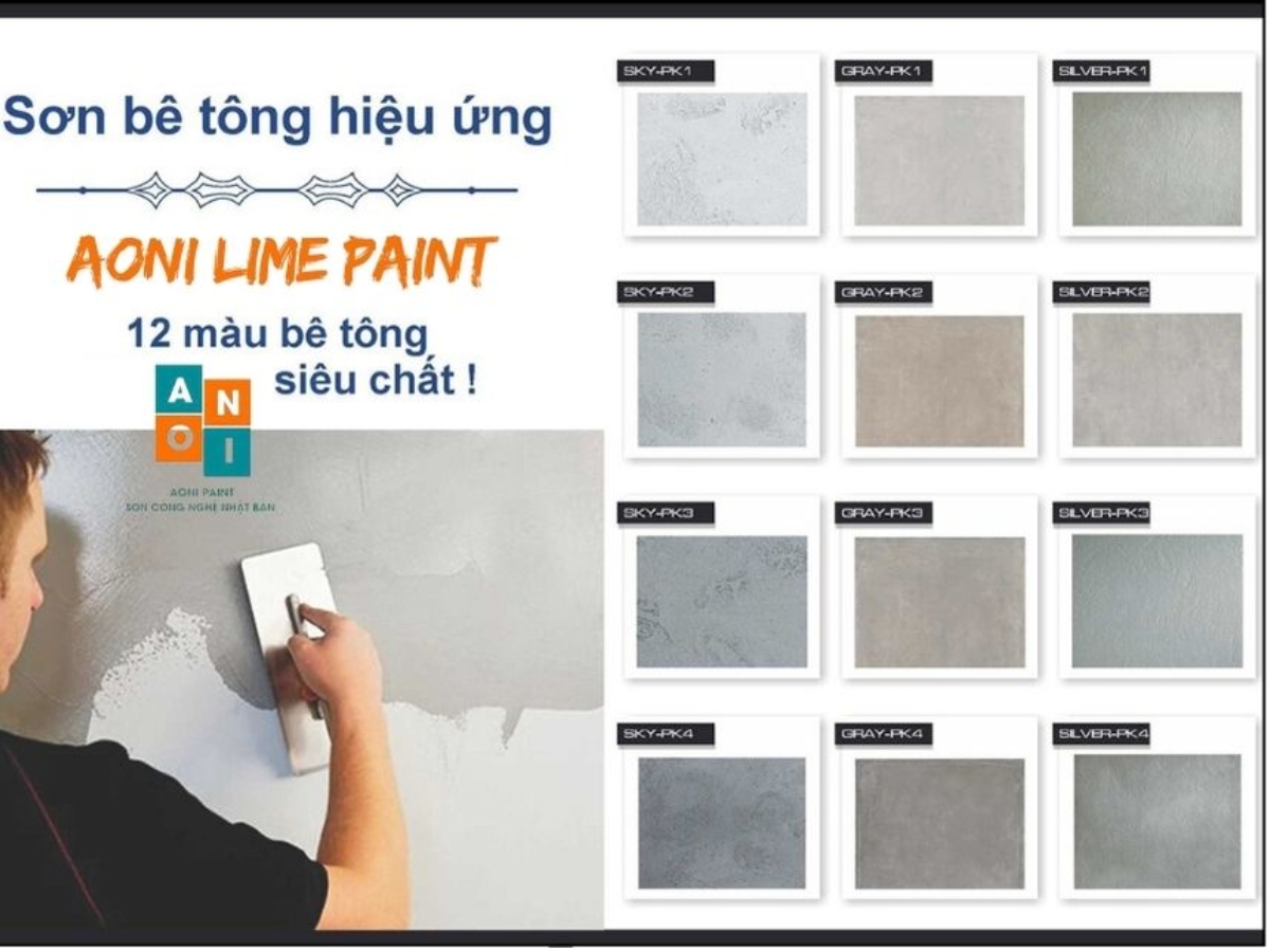 Bảng màu sơn hiệu ứng bê tông màu đơn thương hiệu AONI