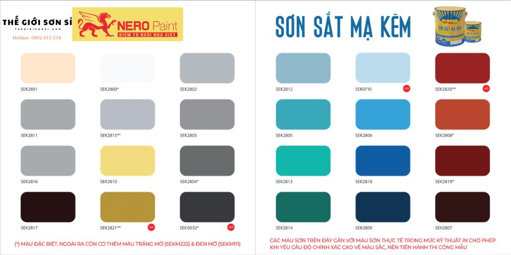 Bảng màu sơn sắt mạ kẽm 1K Nero